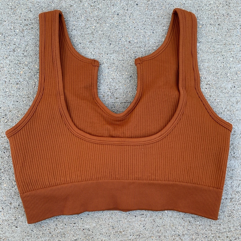 Neutral Brown Ribbed Activewear Biker Short Sets NWT - Picture 9 of 11